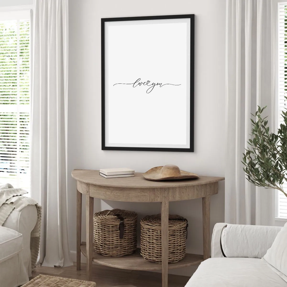 Plakat w czarnej ramie - Minimalistyczny napis love you na białym tle - 50x70cm - Czarno na białym - Nowoczesna dekoracja ścienna do salonu i sypialni ARTTOR