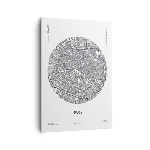 Obraz na płótnie - Mapa Paryża w minimalistycznym stylu - 70x100cm - Anatomia Paryża - Nowoczesna dekoracja ścienna do salonu i sypialni ARTTOR