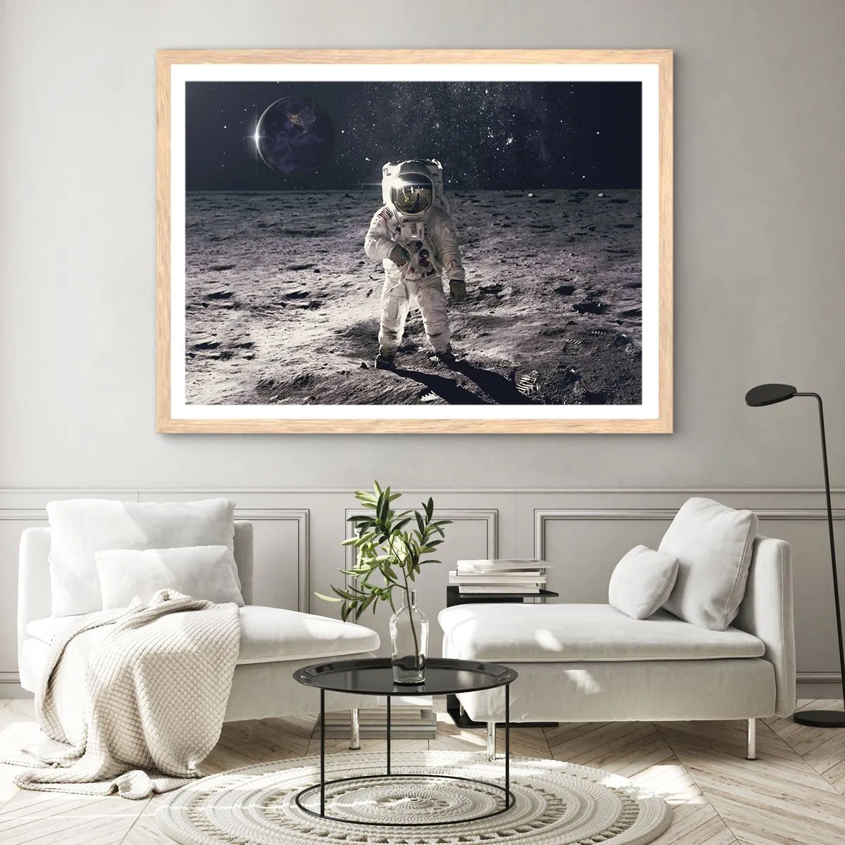 Plakat w ramie jasny dąb - Pozdrowienia z Księżyca - 40x30 cm