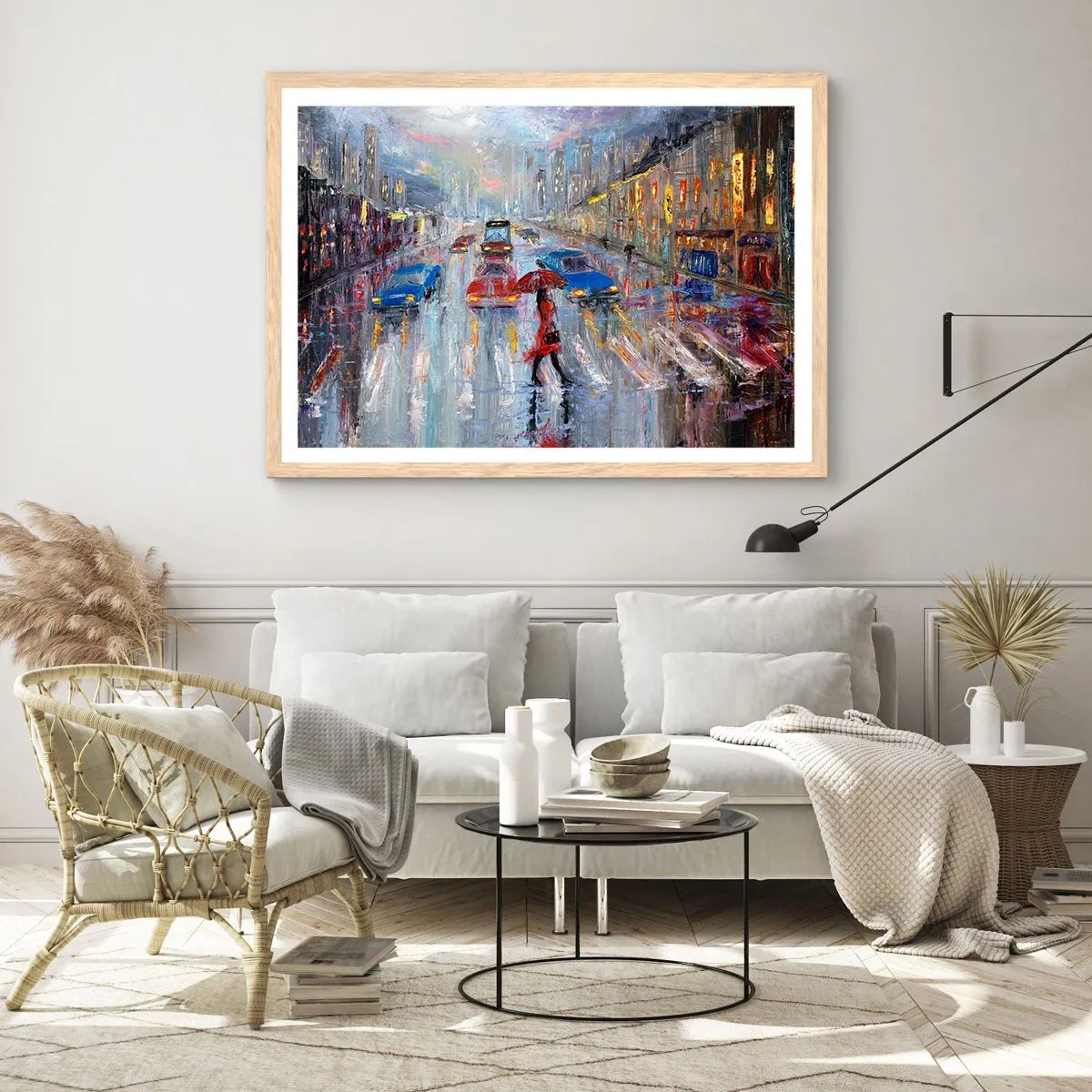 Plakat w ramie jasny dąb - Deszczowe popołudnie w mieście - 91x61 cm