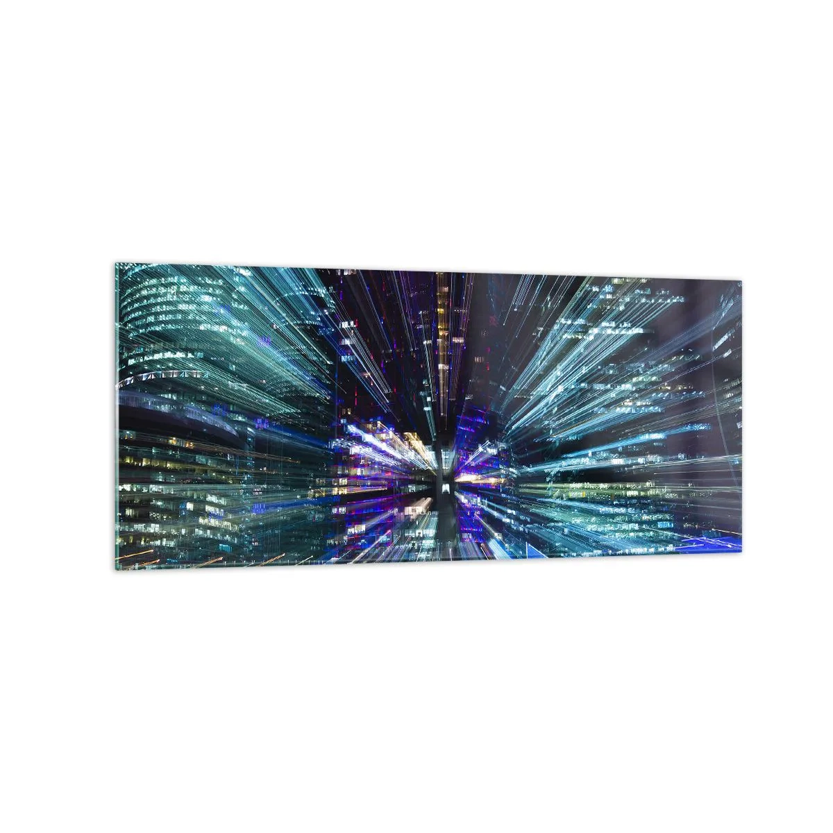 Obraz na szkle - Dynamiczny widok miasta nocą z efektem świetlnym - 120x50cm - Przejście w nadprzestrzeń - Nowoczesna dekoracja ścienna do salonu i sypialni ARTTOR