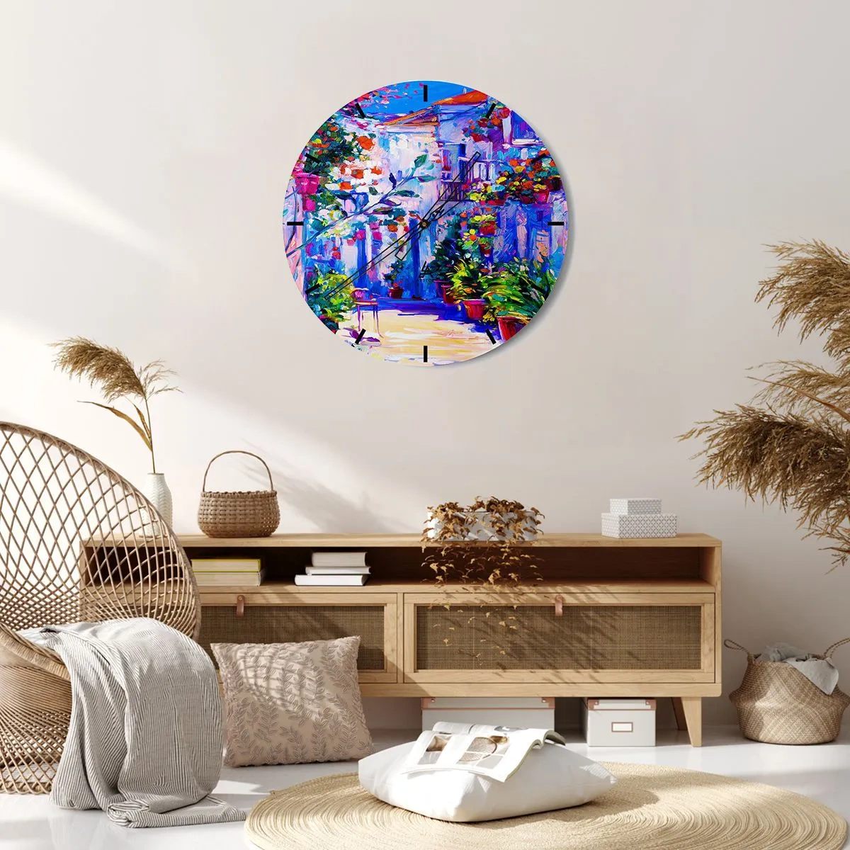 Zegar ścienny - Urokliwe patio pełne kwiatów w intensywnych barwach - 30x30cm - Impresja - włoska uliczka - Nowoczesna dekoracja ścienna do salonu, kuchni i sypialni ARTTOR
