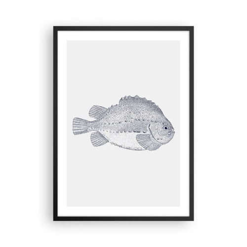 Plakat w czarnej ramie - Ilustracja ryby w stylu vintage na jasnym tle - 50x70cm - Do albumu przyrodnika - Nowoczesna dekoracja ścienna do salonu i sypialni ARTTOR