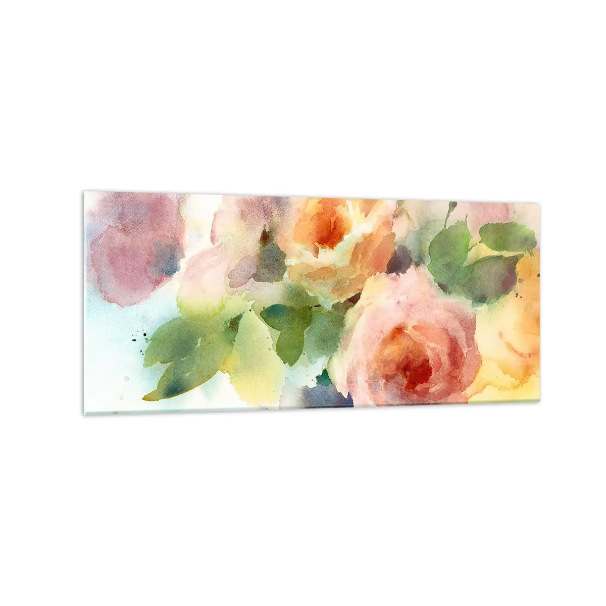 Obraz na szkle - Delikatne róże w akwarelowym stylu na jasnym tle - 120x50cm - Delikatne jak akwarela - Nowoczesna dekoracja ścienna do salonu i sypialni ARTTOR