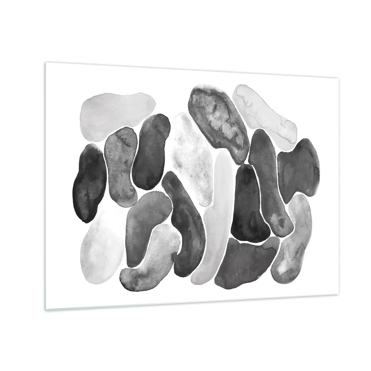 Obraz na szkle - Czarno-biała kompozycja abstrakcyjnych kształtów przypominających kamienie - 70x50cm - Abstrakcja kamienista - Nowoczesna dekoracja ścienna do salonu i sypialni ARTTOR