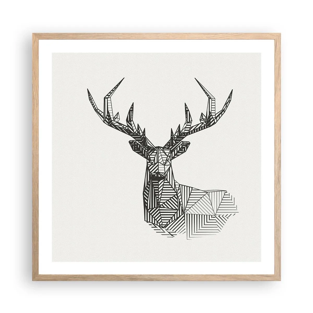 Plakat w ramie jasny dąb - Jeleń w kubistycznym stylu - 60x60 cm