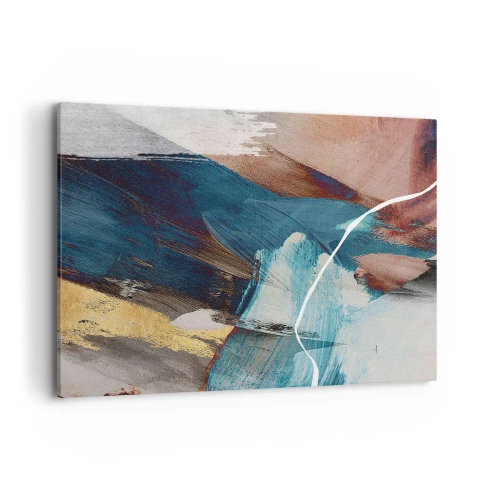 Obraz na płótnie - Abstrakcyjne pociągnięcia pędzla w odcieniach niebieskiego i złota - 120x80cm - Z rozmachem i energicznie - Nowoczesna dekoracja ścienna do salonu, kuchni i sypialni ARTTOR