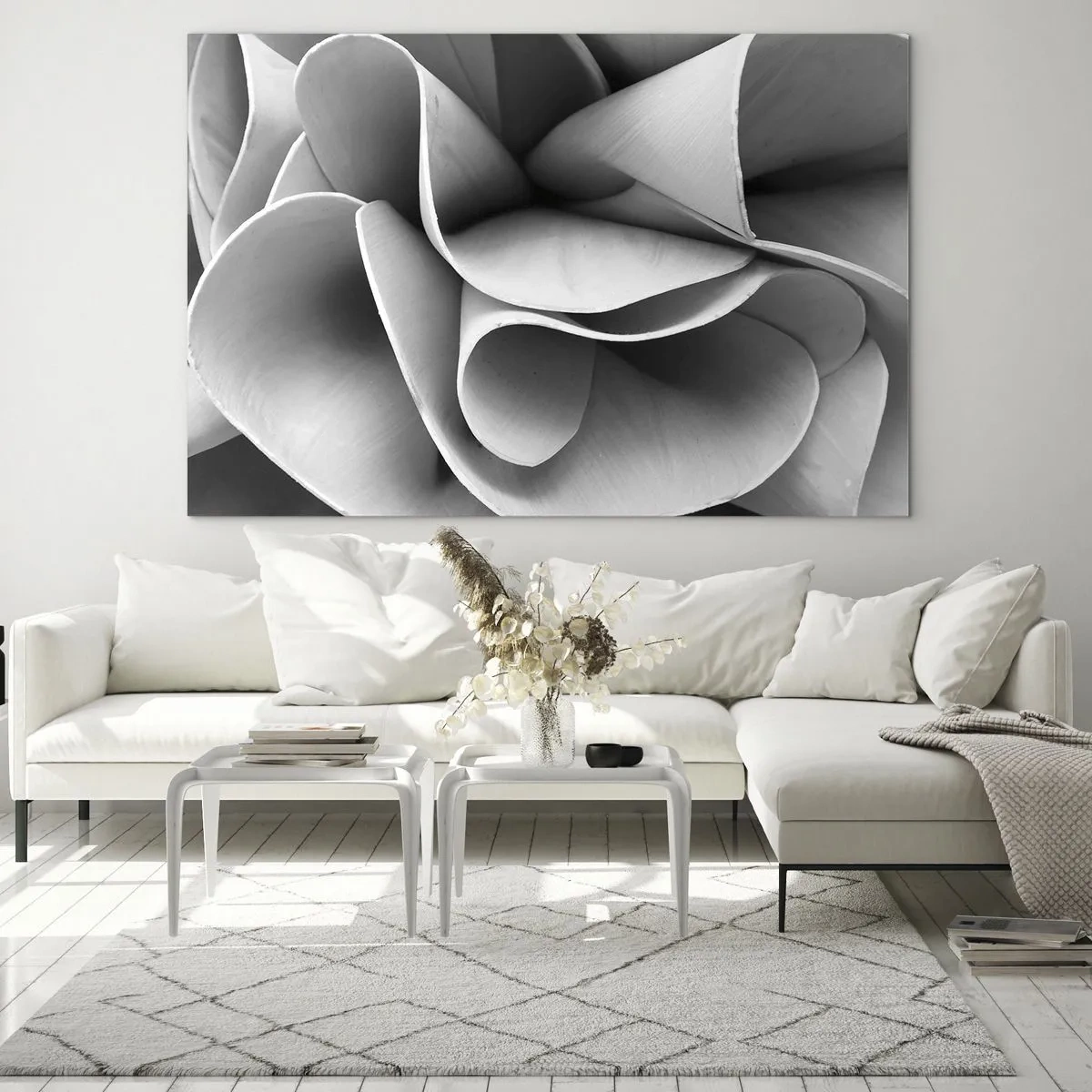 Obraz na szkle - Czarno-białe zbliżenie na abstrakcyjne, spiralne formy - 70x50cm - Dzieje się w przestrzeni - Nowoczesna dekoracja ścienna do salonu i sypialni ARTTOR