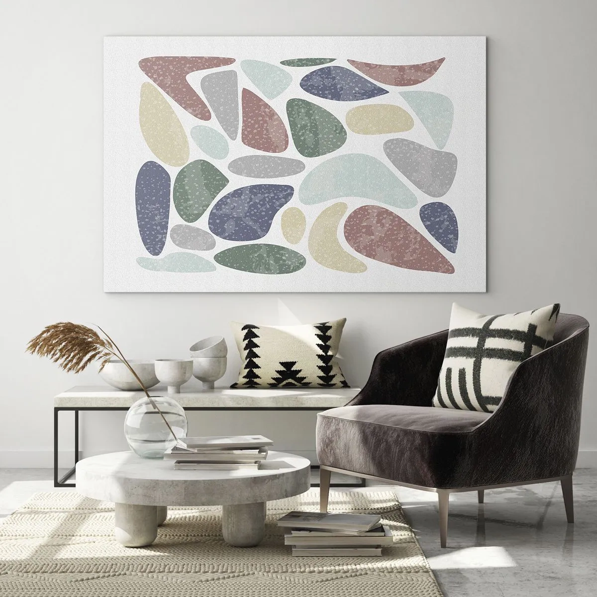 Obraz na szkle - Dekoracyjne kamienie w pudrowych kolorach w formie mozaiki - 70x50cm - Mozaika pudrowanych barw - Nowoczesna dekoracja ścienna do salonu i sypialni ARTTOR