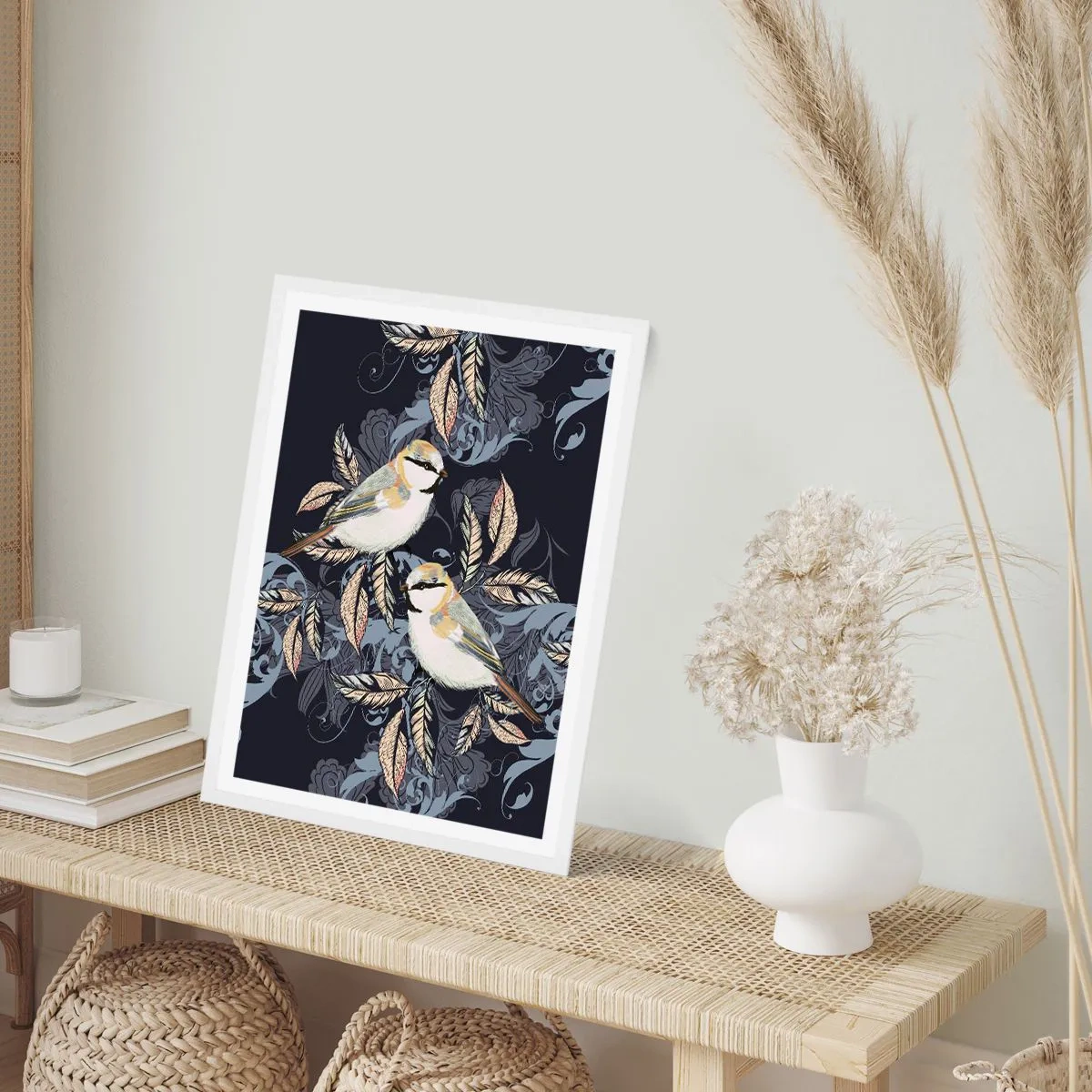 Plakat w białej ramie - Żółto-błękitny trel - 30x40 cm