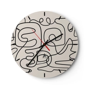 Zegar ścienny - Abstrakcyjne czarne linie na jasnym tle w stylu nowoczesnym - 30x30cm - Po śladzie - Nowoczesna dekoracja ścienna do salonu, kuchni i sypialni ARTTOR