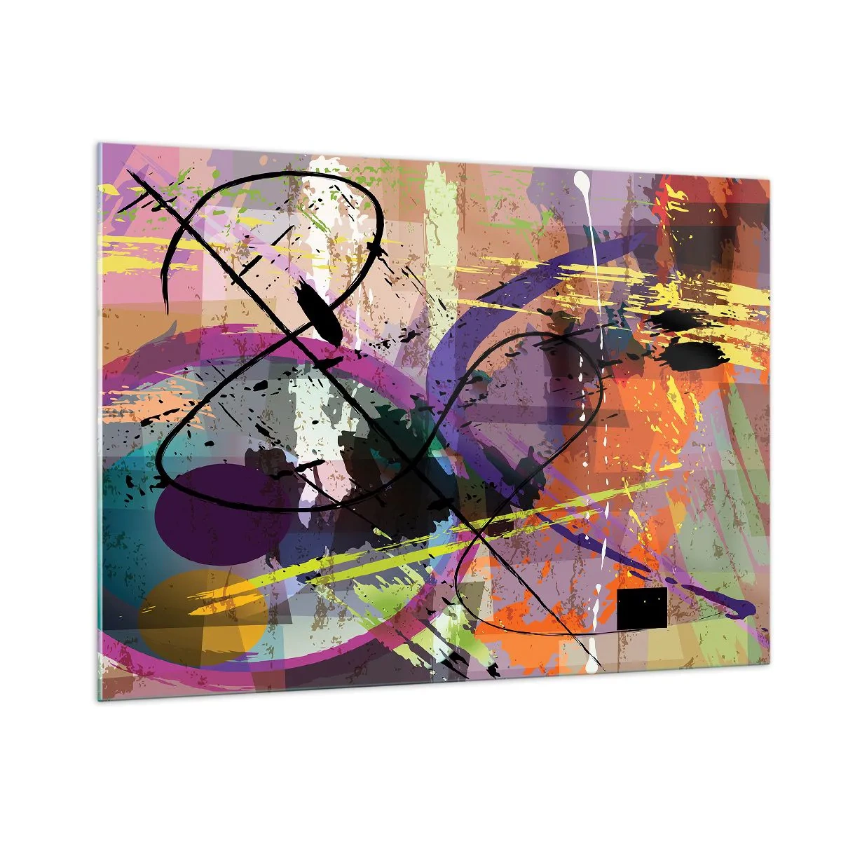 Obraz na szkle - Kolorowe abstrakcyjne formy i linie w dynamicznej kompozycji - 100x70cm - Można wprost lub naokoło - Nowoczesna dekoracja ścienna do salonu, kuchni i sypialni ARTTOR