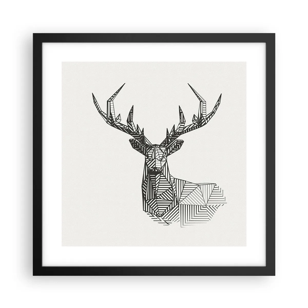 Plakat w czarnej ramie - Jeleń w kubistycznym stylu - 40x40 cm