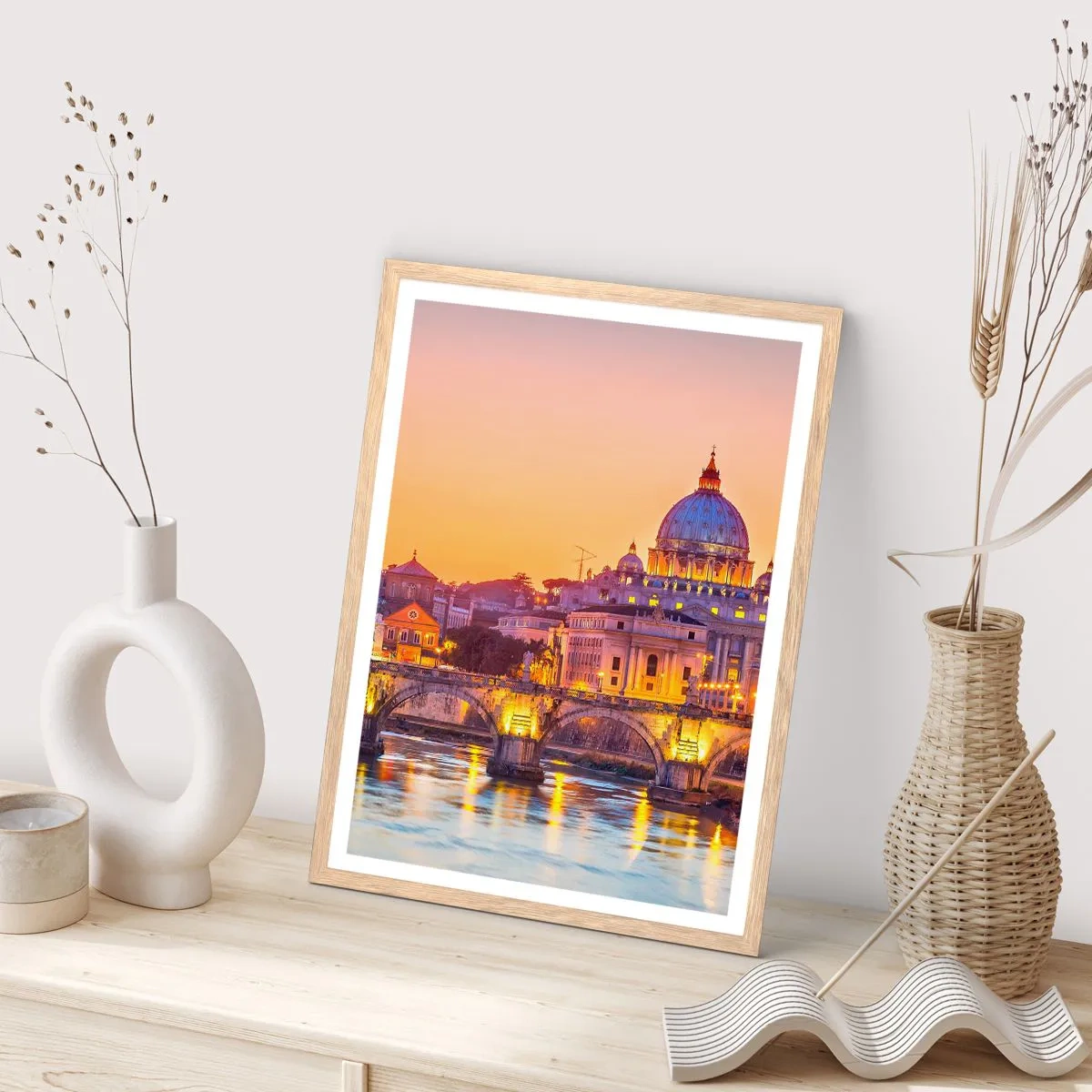 Plakat w ramie jasny dąb - Zmierzch nad Wiecznym Miastem - 61x91 cm