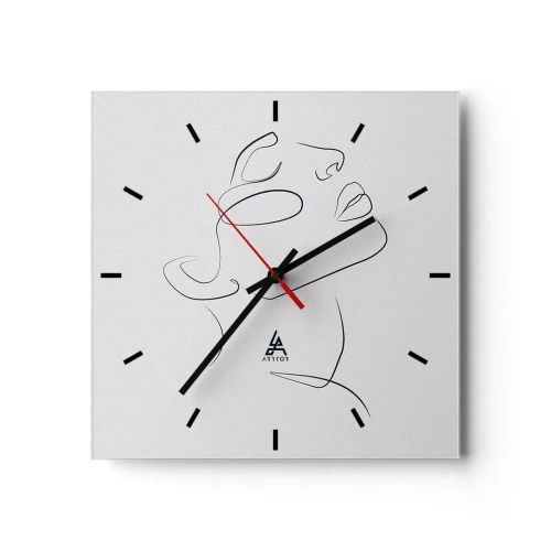 Zegar ścienny - Minimalistyczny szkic kobiecej twarzy w profilu - 30x30cm - Meandry marzenia - Nowoczesna dekoracja ścienna do salonu i sypialni ARTTOR
