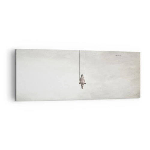 Obraz na płótnie - Postać na huśtawce zawieszonej w przestrzeni - 140x50cm - Dziecko w nas - Nowoczesna dekoracja ścienna do salonu i sypialni ARTTOR
