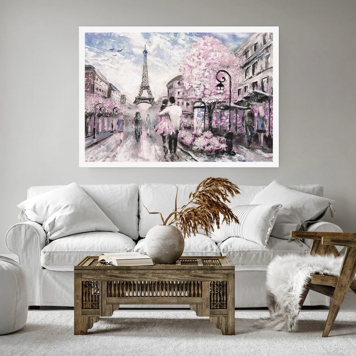 Plakat - Romantyczny spacer w Paryżu przy Wieży Eiffla - 100x70cm - Jak zakochac się, to tylko w… - Nowoczesna dekoracja ścienna do salonu i sypialni ARTTOR