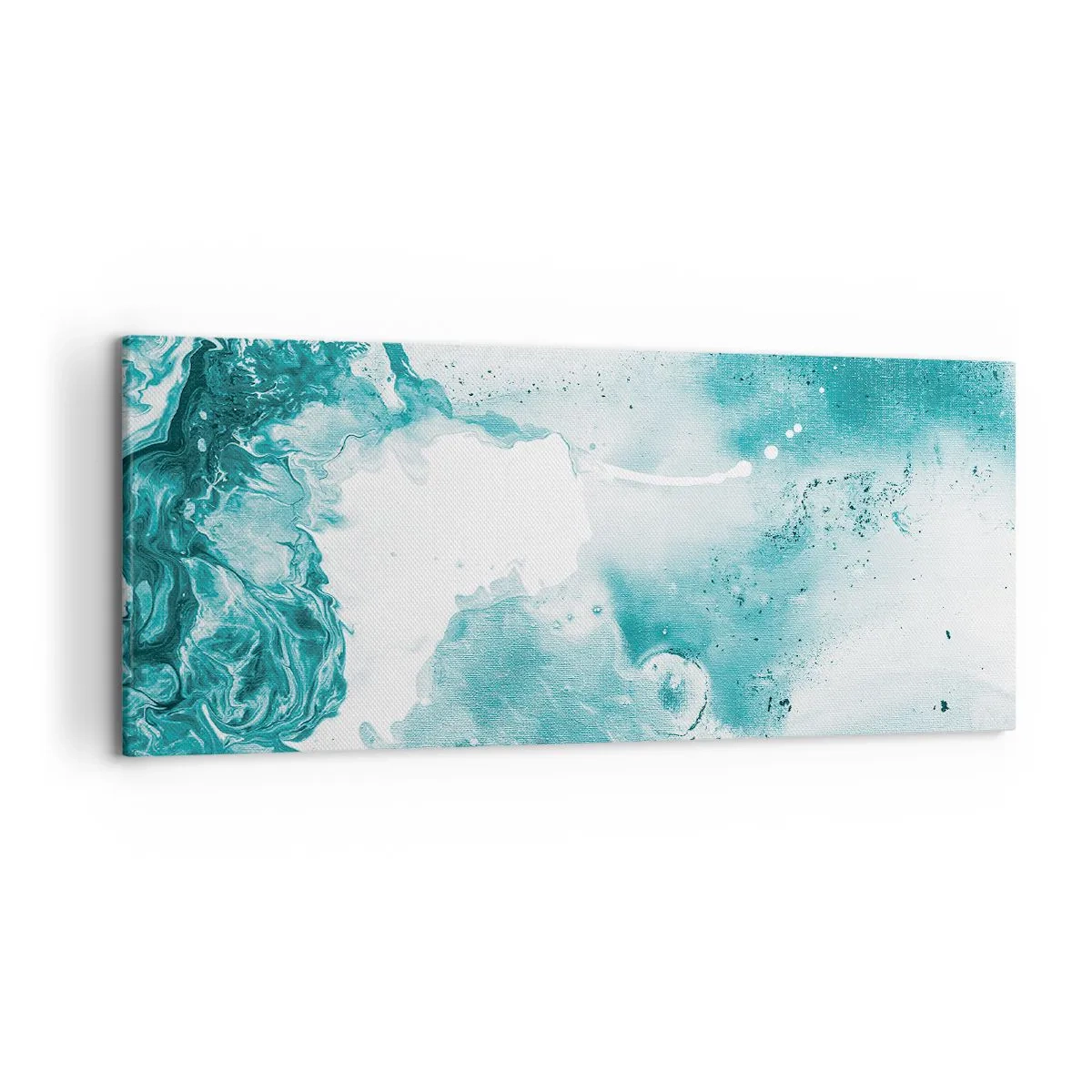 Obraz na płótnie - Abstrakcja w odcieniach błękitu z delikatnymi akcentami bieli - 120x50cm - Rozlewiska błękitu - Nowoczesna dekoracja ścienna do salonu i sypialni ARTTOR