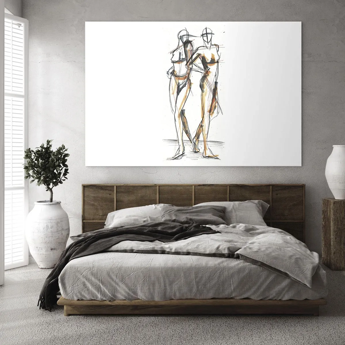 Obraz na szkle - Artystyczny szkic dwóch kobiet w minimalistycznym stylu - 120x80cm - Studium wdzięku - Nowoczesna dekoracja ścienna do salonu, kuchni i sypialni ARTTOR