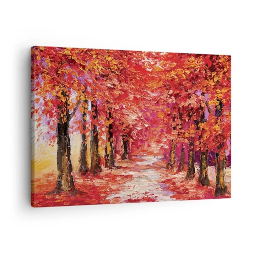Obraz na płótnie - Jesienna impresja - Malownicza alejka w jesiennych barwach w stylu impresjonistycznym - 70x50cm