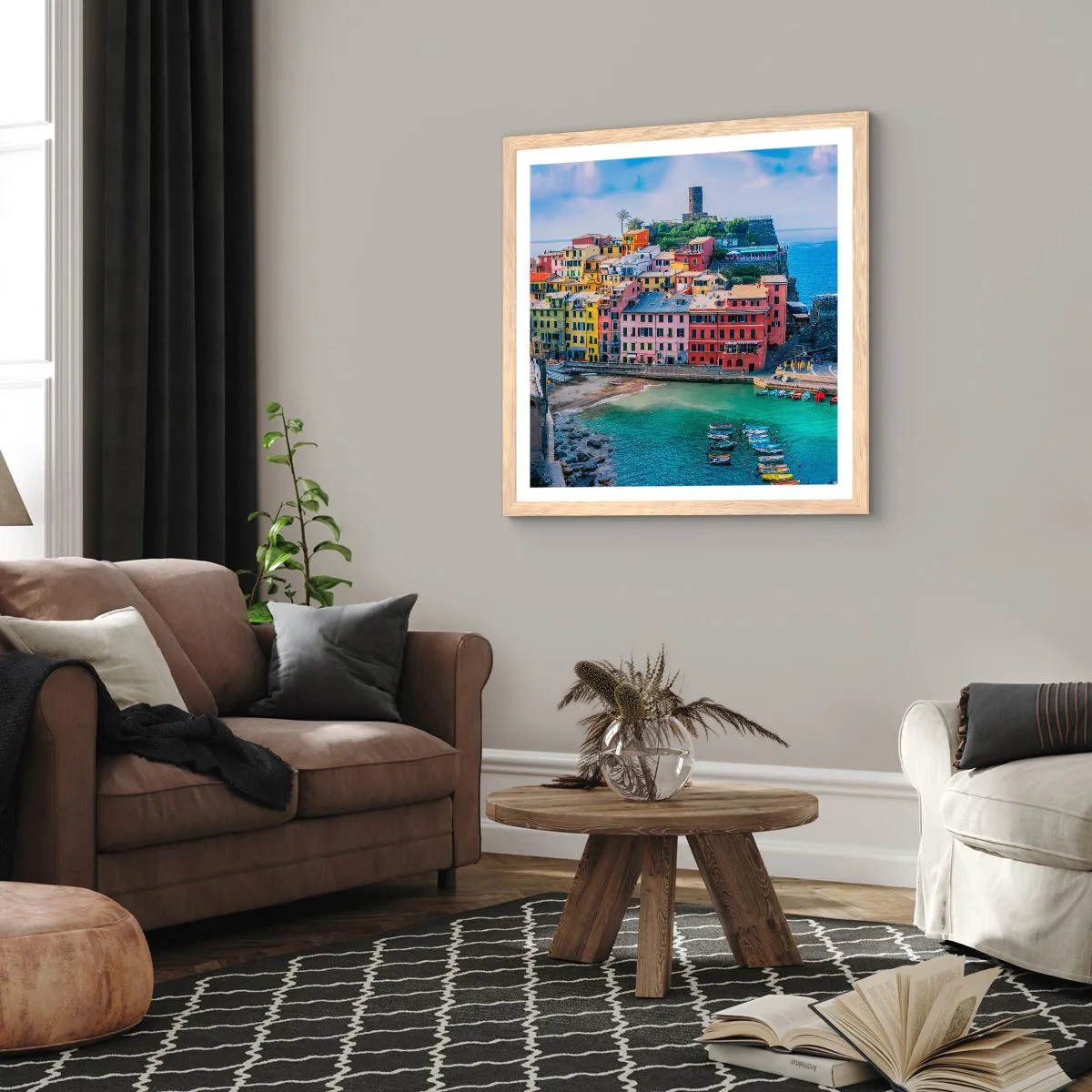 Plakat w ramie jasny dąb - Śródziemnomorskie magiczne miasteczko - 50x50 cm