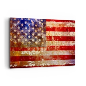 Obraz na płótnie - Stylizowana flaga USA z efektem postarzenia - 100x70cm - Chwała nie przemija - Nowoczesna dekoracja ścienna do salonu, kuchni i sypialni ARTTOR