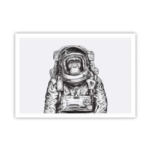 Plakat - Grafika astronauty w skafandrze z głową małpy - 100x70cm - Alternatywna ewolucja - Nowoczesna dekoracja ścienna do salonu i sypialni ARTTOR