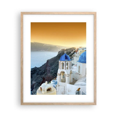 Plakat w ramie jasny dąb - Santorini - przytulone do skał - 40x50 cm