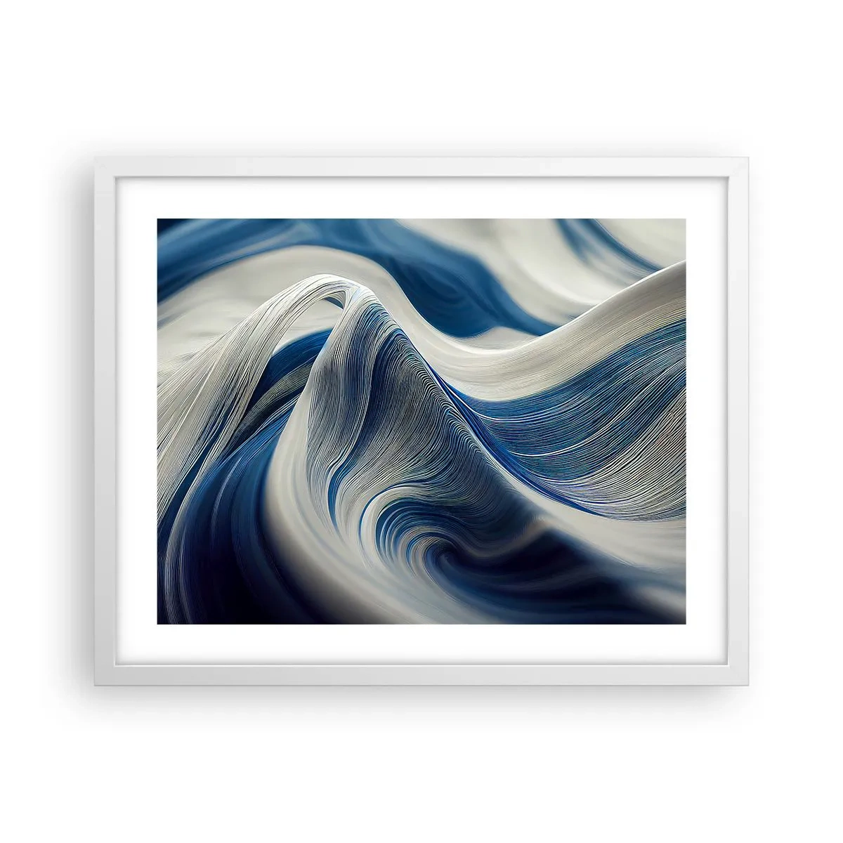 Plakat w białej ramie - Płynność błękitu i bieli - 50x40 cm