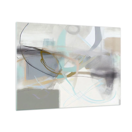 Obraz na szkle - Zamglona abstrakcja z pastelowymi i grafitowymi akcentami - 70x50cm - Abstrakcja zamglona - Nowoczesna dekoracja ścienna do salonu i sypialni ARTTOR