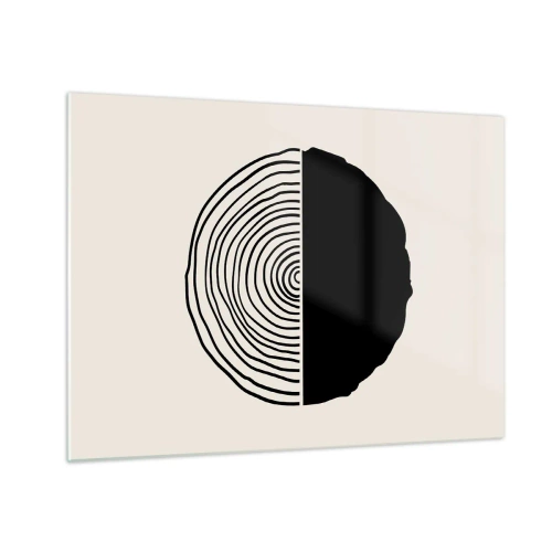 Obraz na szkle - Minimalistyczna grafika przekroju pnia drzewa w dwóch połowach - 70x50cm - Pół na pół - Nowoczesna dekoracja ścienna do salonu i sypialni ARTTOR