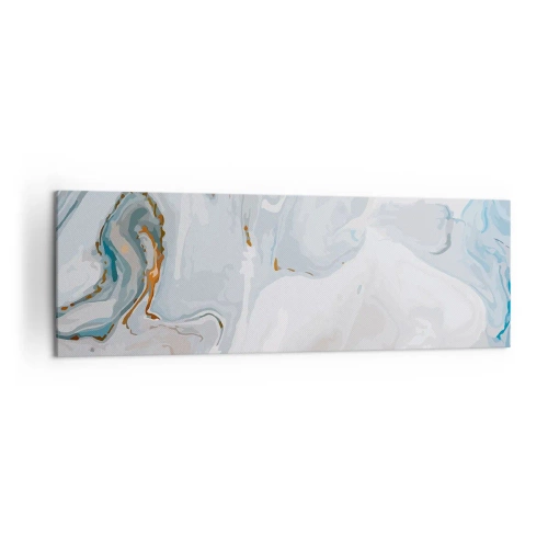 Obraz na płótnie - Abstrakcyjne fale w tonacji błękitu i bieli - 160x50cm - Biel wypiętrzona - Nowoczesna dekoracja ścienna do salonu i sypialni ARTTOR