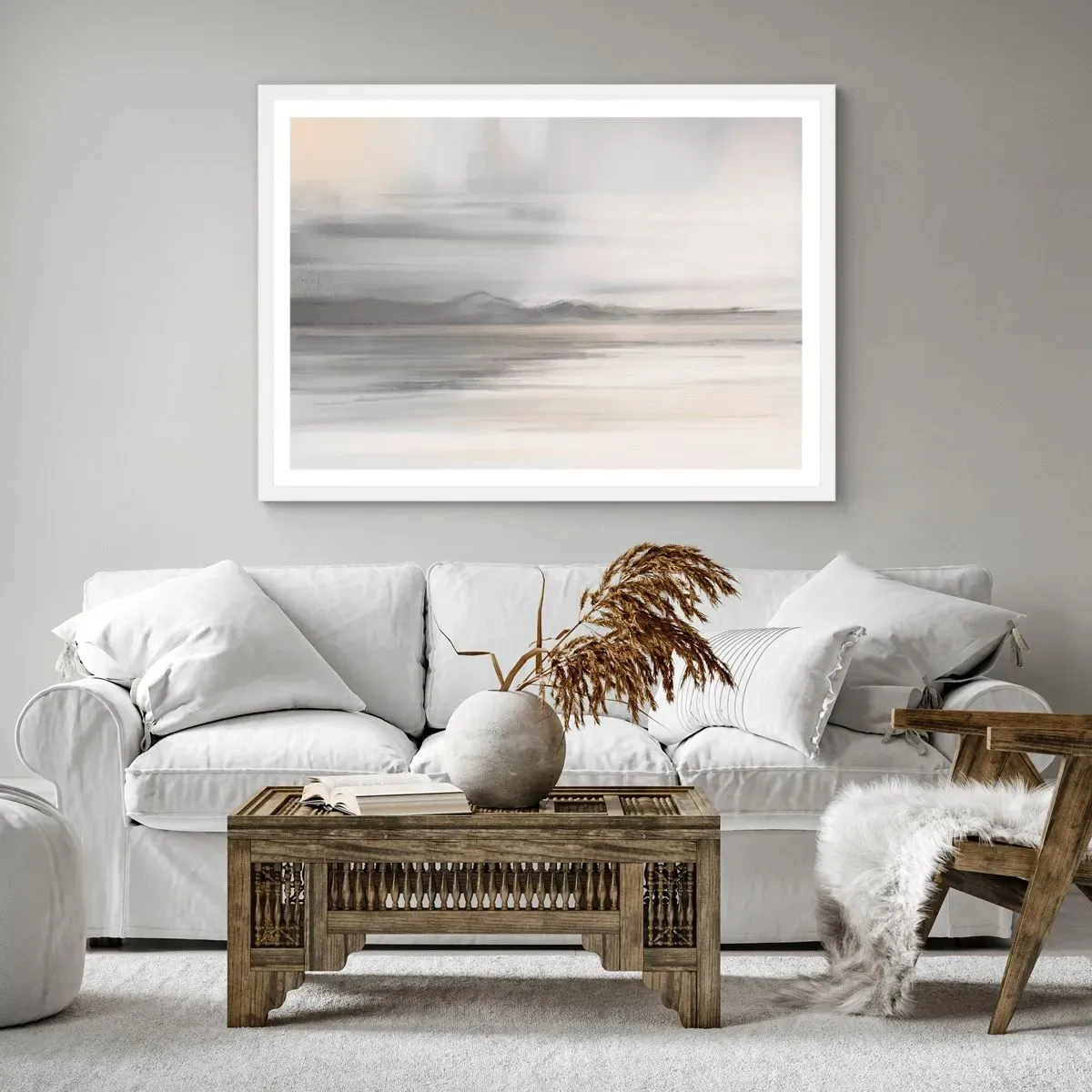 Plakat w białej ramie - Zamyślona dal - 100x70 cm