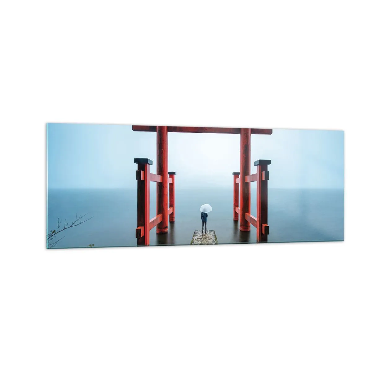Obraz na szkle - Brama torii nad spokojnym jeziorem w Japonii - 140x50cm - Japońska zaduma - Nowoczesna dekoracja ścienna do salonu i sypialni ARTTOR