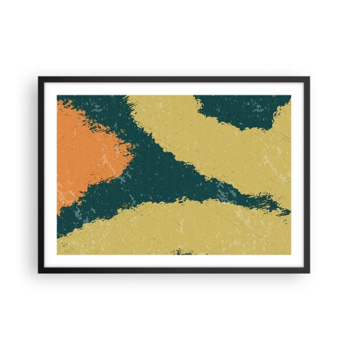 Plakat w czarnej ramie - Abstrakcyjne plamy w kolorach ziemi i zieleni - 70x50cm - Abstrakcja – powolnym ruchem - Nowoczesna dekoracja ścienna do salonu i sypialni ARTTOR