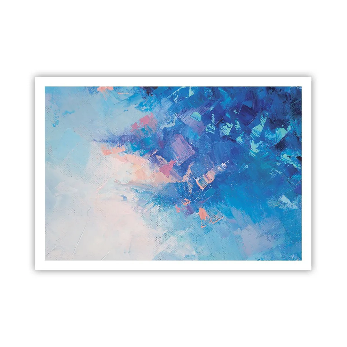 Plakat - Abstrakcyjna kompozycja w odcieniach błękitu i różu - 100x70cm - Zimowa abstrakcja - Nowoczesna dekoracja ścienna do salonu i sypialni ARTTOR
