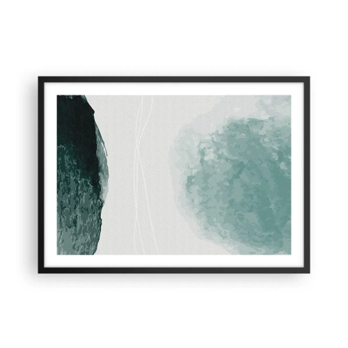 Plakat w czarnej ramie - Delikatna kompozycja abstrakcyjna w odcieniach zieleni z subtelnymi formami na jasnym tle - 70x50cm - Spotkanie z mgłą - Nowoczesna dekoracja ścienna do salonu i sypialni ARTTOR