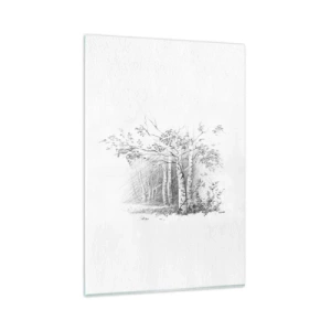 Obraz na szkle - Rysunek brzozowego lasu w subtelnym szkicu ołówkiem - 80x120cm - Światło brzozowego lasu - Nowoczesna dekoracja ścienna do salonu i sypialni ARTTOR