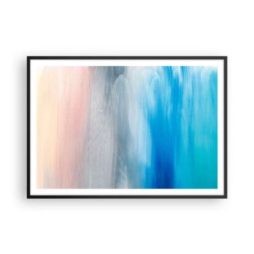 Plakat w czarnej ramie - Abstrakcyjne pociągnięcia pędzla w odcieniach błękitu i różu - 100x70cm - Żywioły: powietrze - Nowoczesna dekoracja ścienna do salonu i sypialni ARTTOR