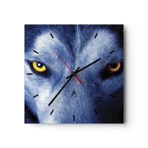 Zegar ścienny - Intensywne spojrzenie wilka w zbliżeniu na ciemnym tle - 30x30cm - Hipnotyzujące spojrzenie - Nowoczesna dekoracja ścienna do salonu i sypialni ARTTOR