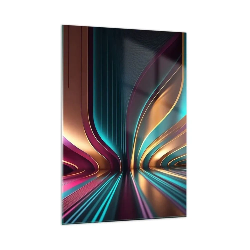 Obraz na szkle - Kolorowe linie światła tworzące futurystyczne kształty - 50x70cm - Architektura światła - Nowoczesna dekoracja ścienna do salonu, kuchni i sypialni ARTTOR