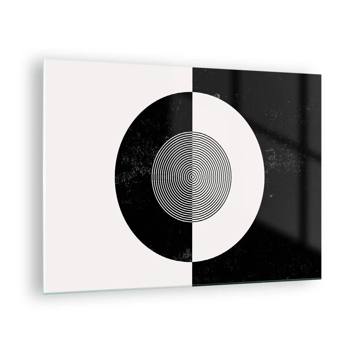 Obraz na szkle - Geometryczny wzór czarno-białej symetrii - 70x50cm - Harmonia w czerni i bieli - Nowoczesna dekoracja ścienna do salonu i sypialni ARTTOR