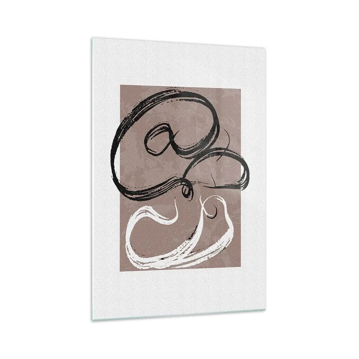 Obraz na szkle - Czarno-biała abstrakcja na beżowym tle - 70x100cm - Kompozycja – poszukiwanie pełni - Nowoczesna dekoracja ścienna do salonu i sypialni ARTTOR