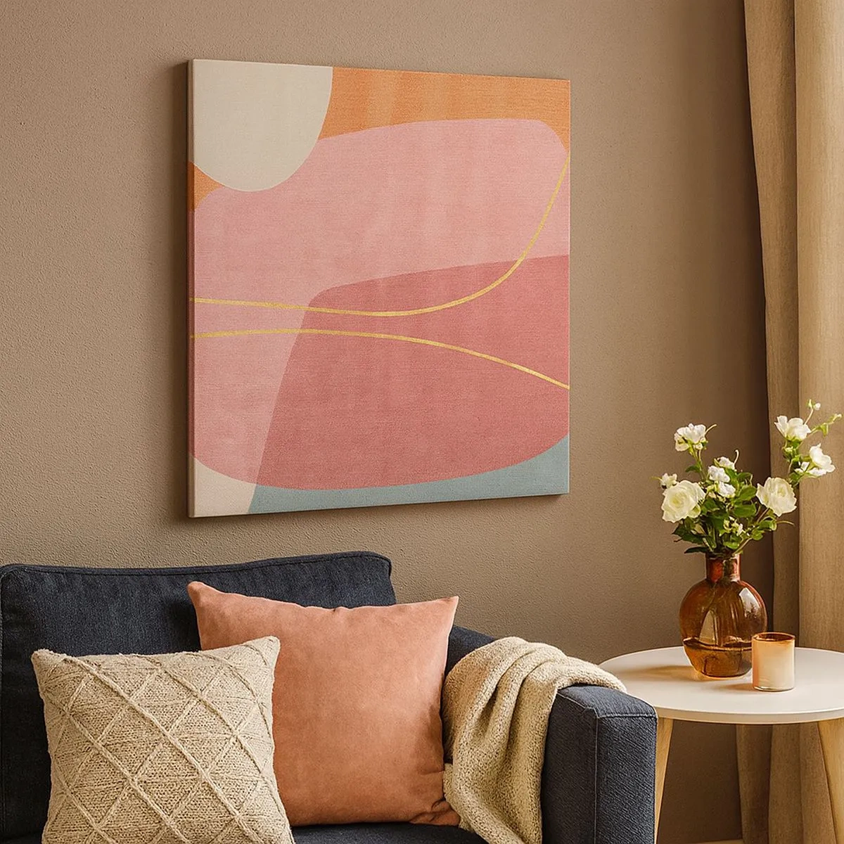 Obraz na płótnie - Pastelowa kompozycja z nicią złota - 30x30 cm