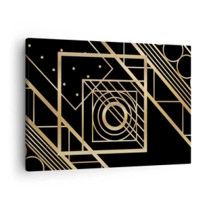 Obraz na płótnie - Złote geometryczne wzory na czarnym tle - 70x50cm - Złota geometria - Nowoczesna dekoracja ścienna do salonu i sypialni ARTTOR