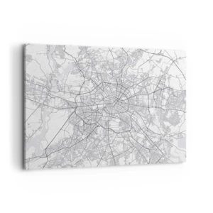 Obraz na płótnie - Szczegółowa mapa miasta w odcieniach czerni i bieli - 100x70cm - Kwiat Berlina - Nowoczesna dekoracja ścienna do salonu, kuchni i sypialni ARTTOR