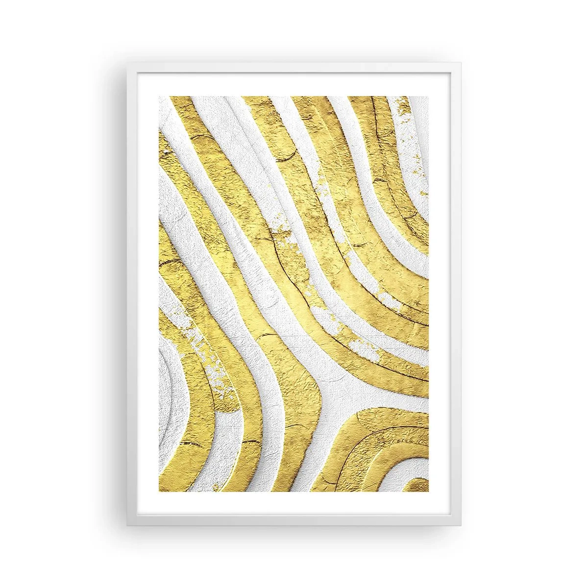 Plakat w białej ramie - Kompozycja w bieli i złocie - 50x70 cm