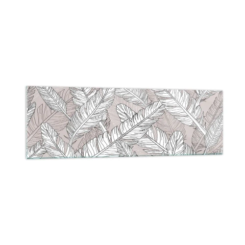 Obraz na szkle - Czarno-biały wzór z liśćmi bananowca na jasnym tle - 160x50cm - Pierzasta zawierucha - Nowoczesna dekoracja ścienna do salonu i sypialni ARTTOR