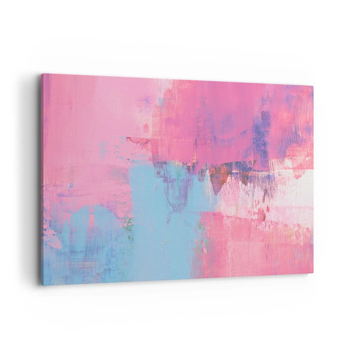 Obraz na płótnie - Abstrakcyjna kompozycja w różu i błękicie - 100x70cm - Róż, błękit i szczypta światła - Nowoczesna dekoracja ścienna do salonu, kuchni i sypialni ARTTOR
