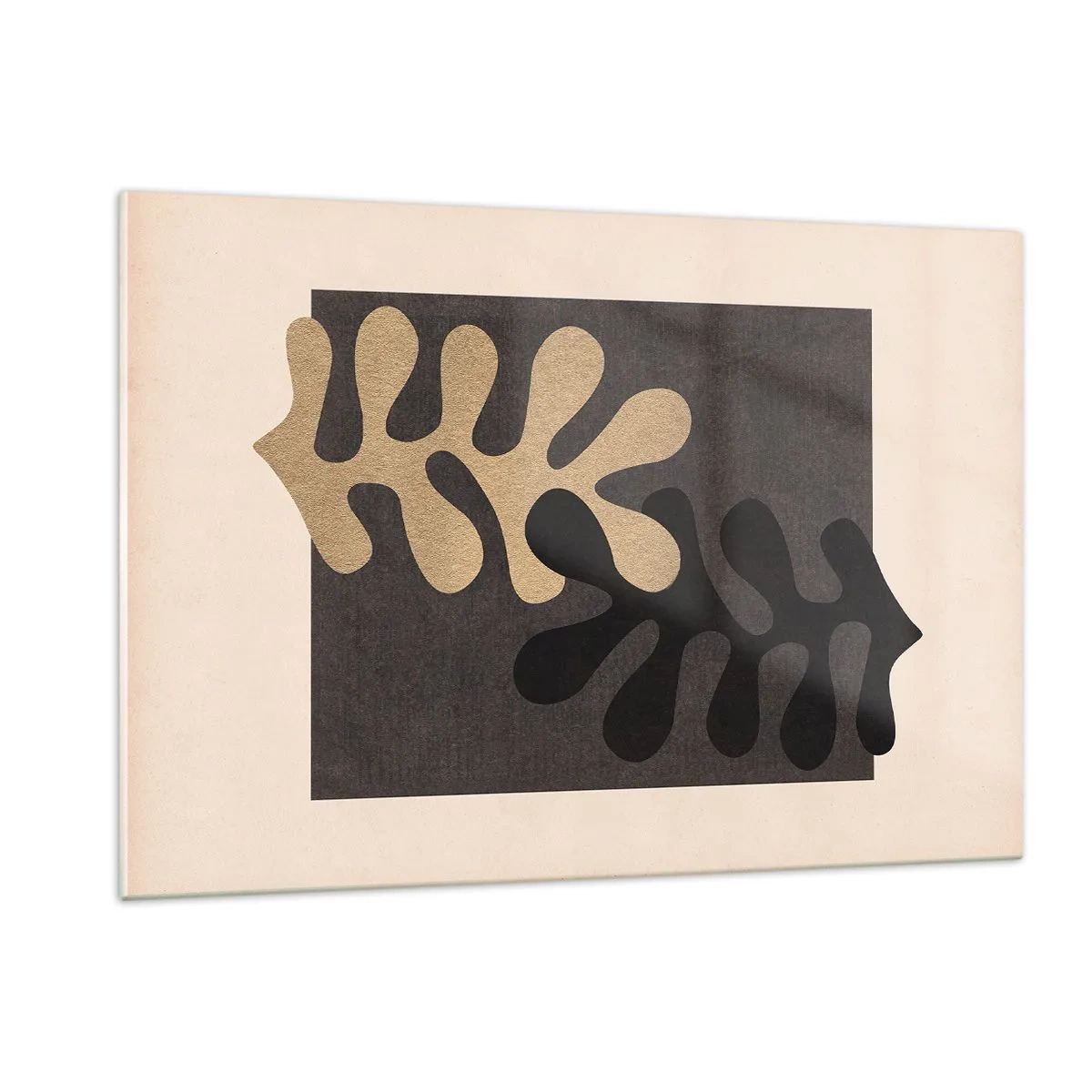 Obraz na szkle - Abstrakcyjne kształty w czerni i beżu na geometrycznym tle - 120x80cm - Brak i dopełnienie - Nowoczesna dekoracja ścienna do salonu, kuchni i sypialni ARTTOR